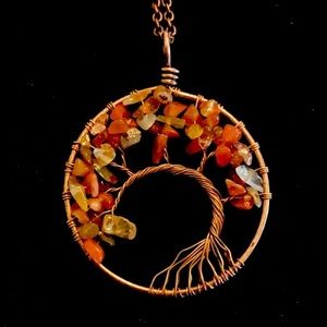 Handmade Carnelian Crystal & Bronze Tree necklace